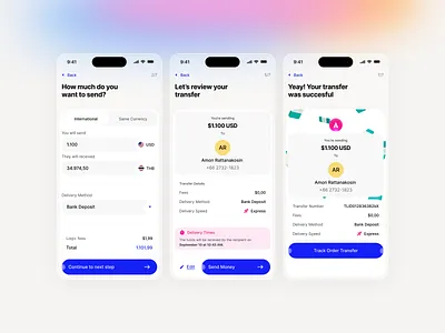 Money Transfer Application UIUX interface mobile product saas service startup ui ux web