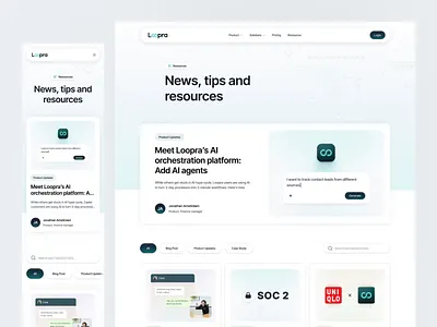 Loopra — CRM Customer Lifecycle Automation Resources Page ai animate automation b2b clean crm dipa inhouse landing page minimal modern resources page saas startup ui design uiux web design website