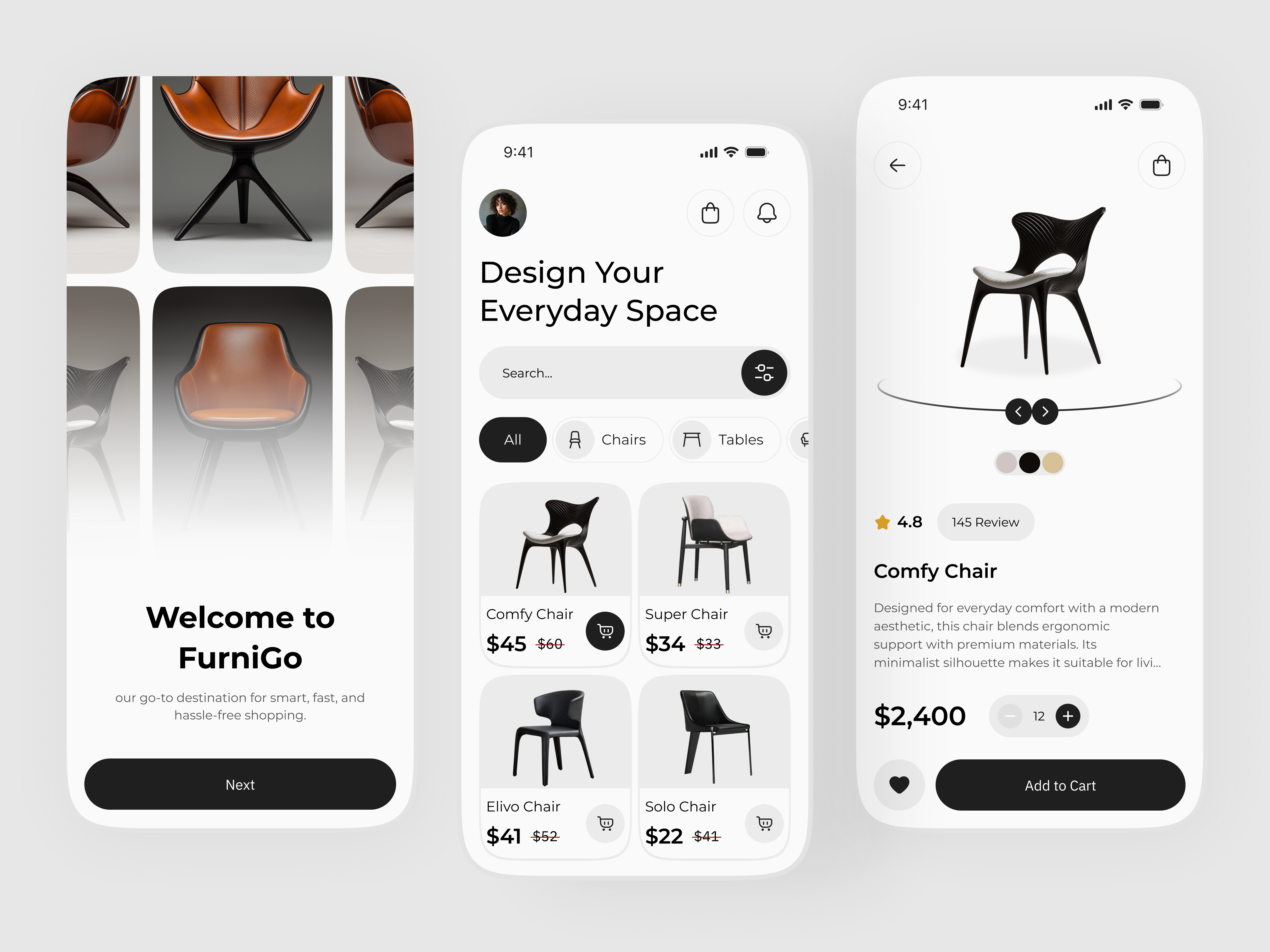 Furniture E-Commerce Mobile App UI | Modern Online Store Design app app design chair app clean design e commerce furniture app home decor interior design lifestyle app marketplace app minimal ui mobile mobile app modern furniture online store uiux
