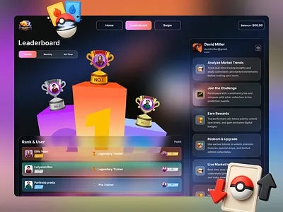 Card Game Leaderboard – Immersive UI Design analyticsdashboard darkthemeui dashboard design digitalproductdesign esportsdesign fantasygameui futuristic design gamedashboard gamehub gamification gaming dashboard gamingui interactivedesign leaderboard leaderboarddesign popular pro gamer trophyranking uiuxdesign webdashboard
