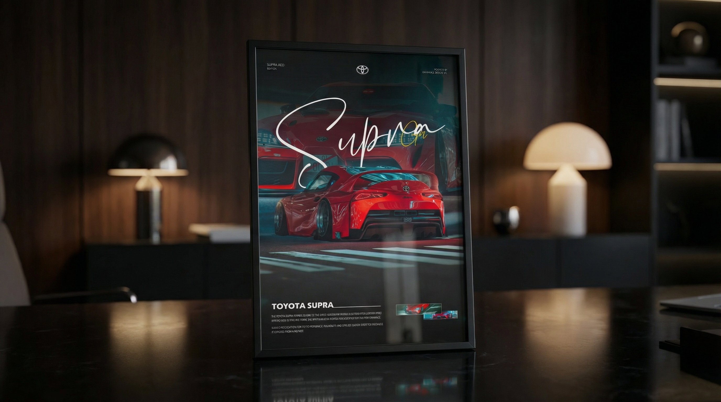 Toyota Supra Automotive Print design a3 frame automotive art car enthusiast digital illustration graphic design home office decor jdm culture luxury mockup minimalist interior modern print. red supra sports car poster toyota supra wall decor