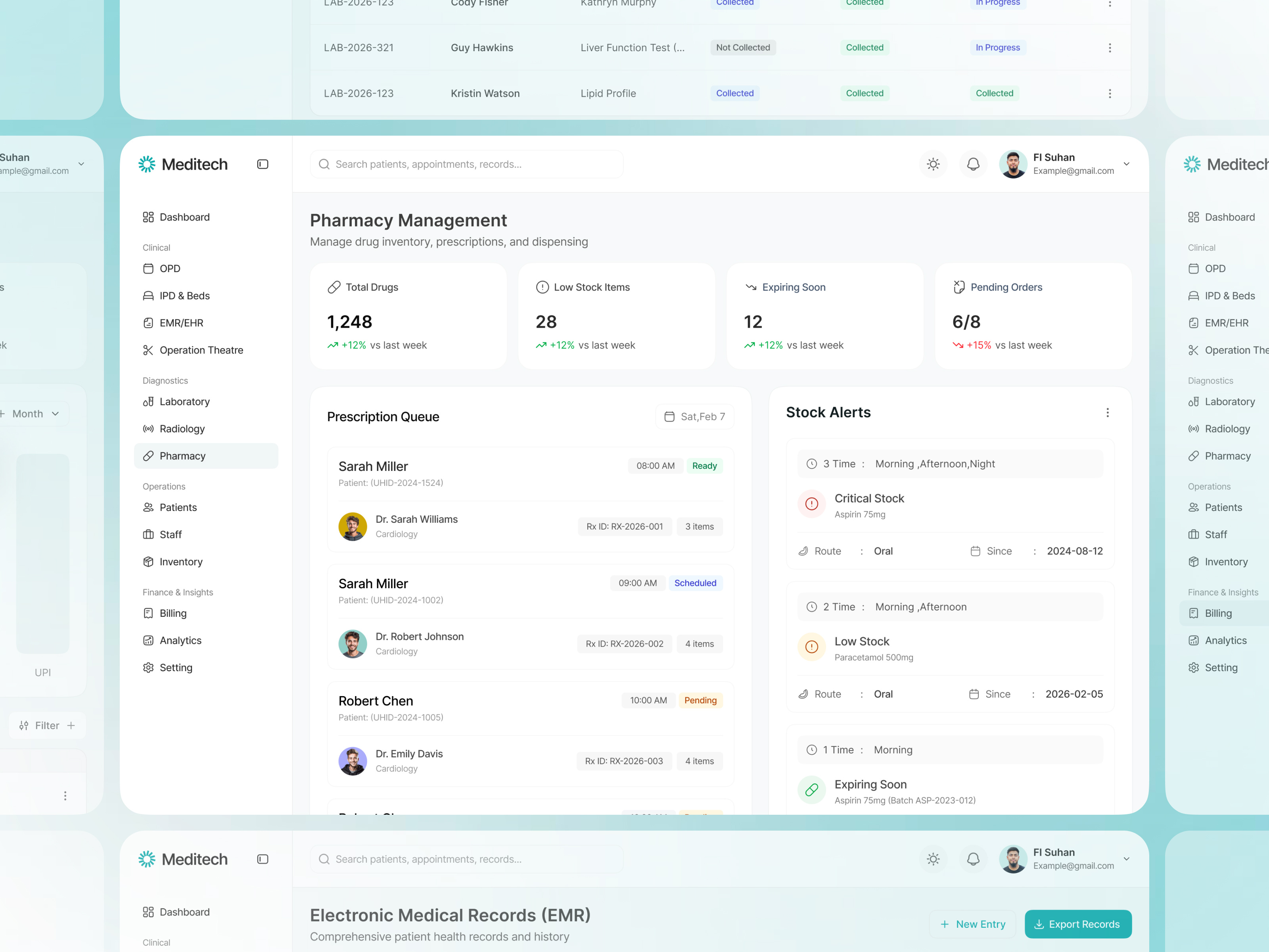Example of Pharmacy Management Dashboard UI – Hospital & EMR Admin Panel