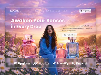 ELORLA – Elegant Fragrance Brand Landing Page aesthetic design aesthetics beauty ecommerce beauty website cosmetic ecommerce ecommerce elegant design fashion website fragrance brand glassmorphism landing page luxury brand marketing website perfume website premium design product showcase shop landing page soft gradients web design website design