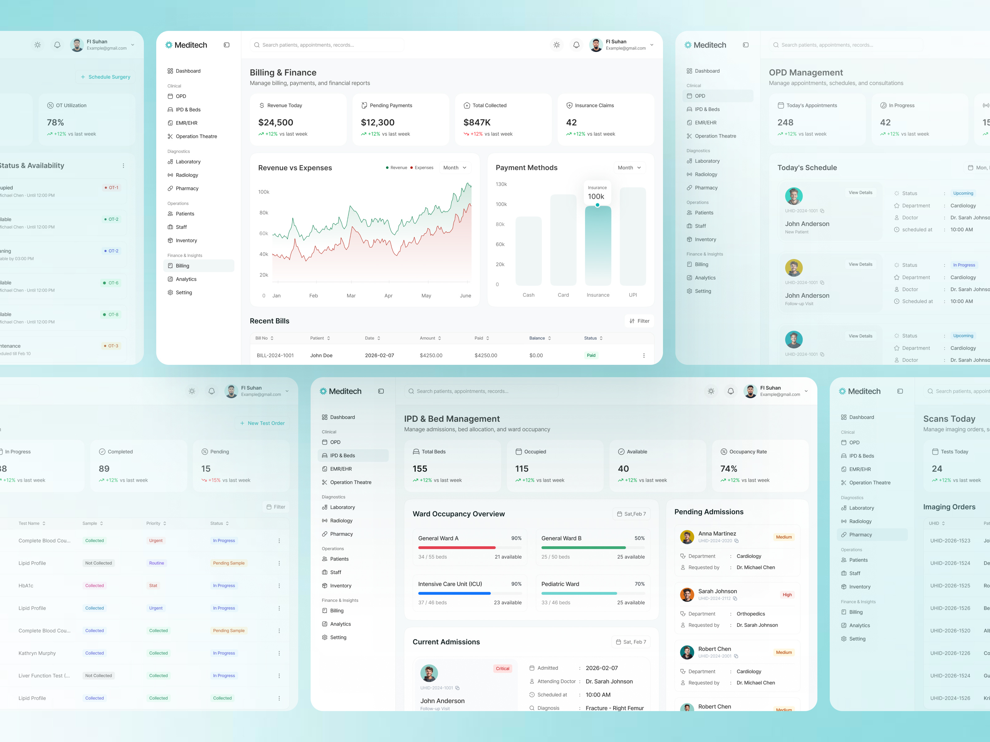 Example of Healthcare Billing & Hospital Management Dashboard – Meditech UI