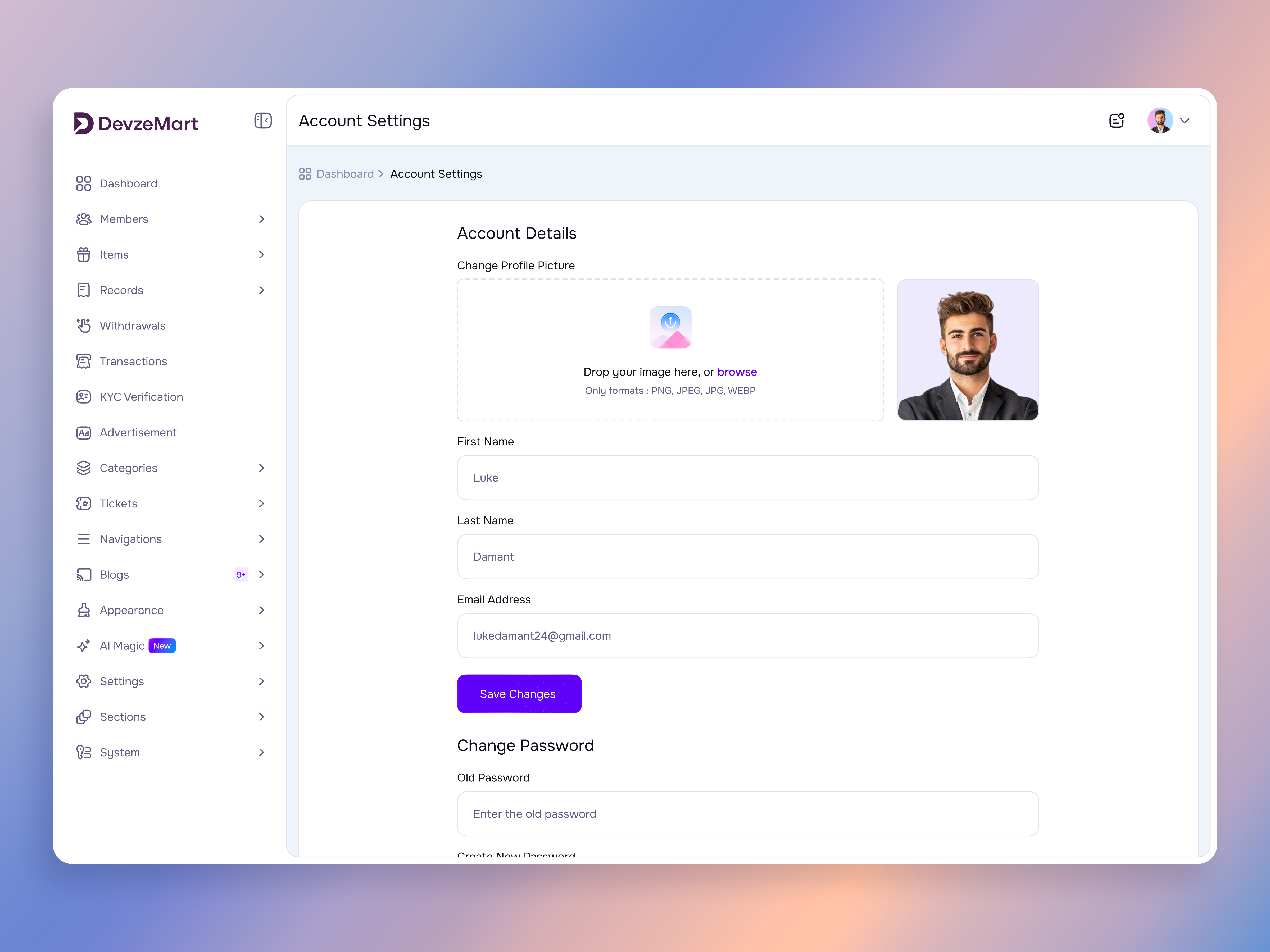 Account Settings & Profile Management Dashboard UX/UI Design 2fa authentication account settings admin panel clean design dashboard design dashboard ui gradient design modern ui panze studio password management product design profile management saas security dashboard settings page user interface user profile ux design web app web design
