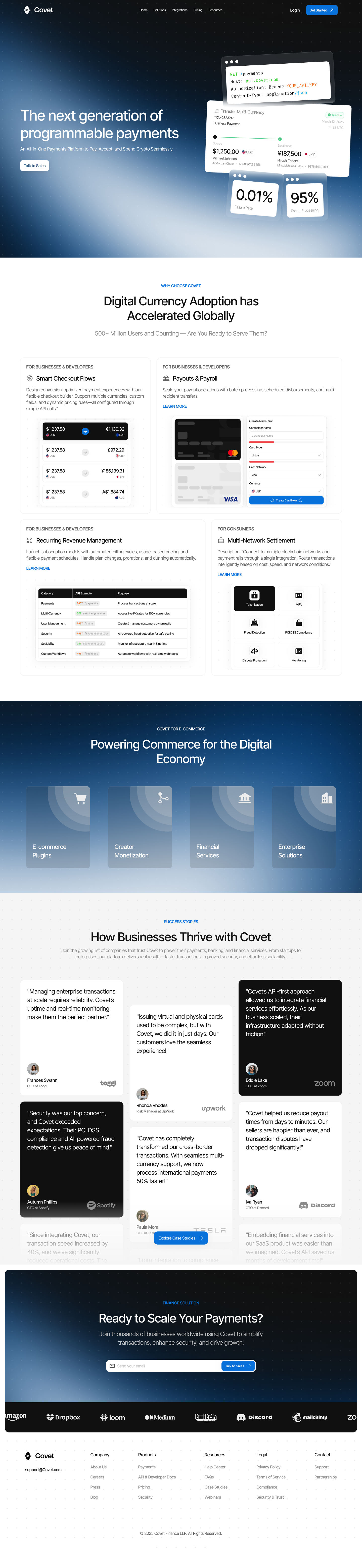Covet Fintech — Programmable Crypto Payments Web Design crypto fintech landing page payments saas ui design ux design web design