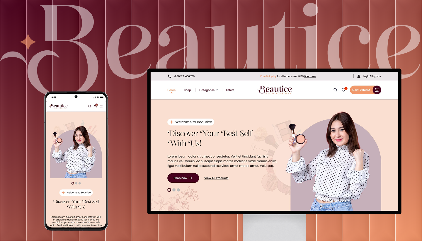 Beautice Designed by UIUX Hero. From Branding to Website Launch branding design ecommerce figma design graphic design illustration logo mobile app ui uiux design ux web design web development