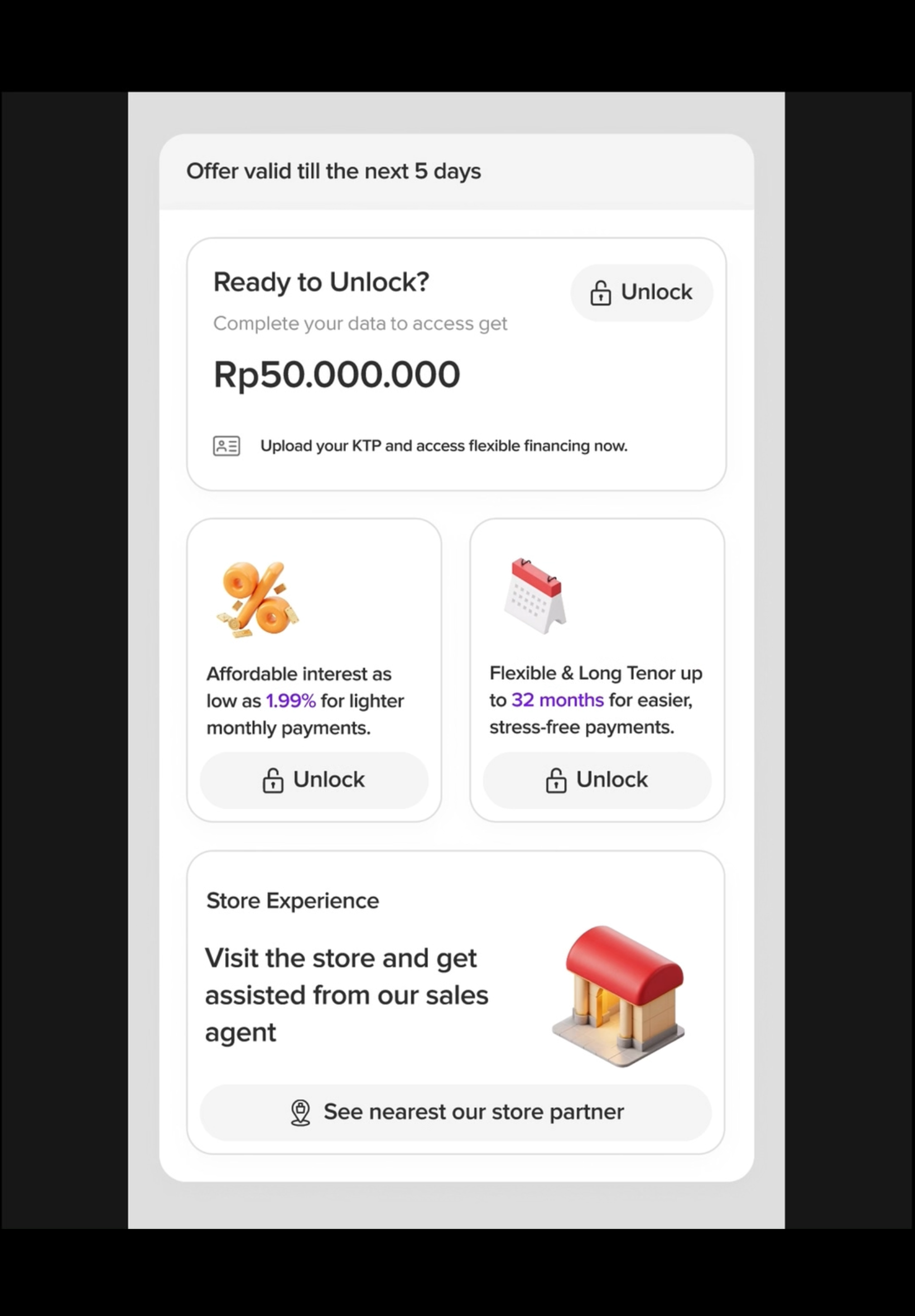 Financing Mobile App - Offers Section design figma finance interaction offer ui user interface visual design