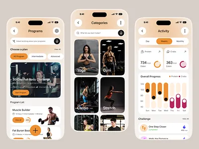 Fitness Tracker Mobile App UI Design activity tracker app app design body building fitness fitness app fitness app design fitness journey gym app health app health tracker ios mobile mobile app product design sport app step counter wellness app workout workout app