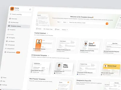 Forma - Resume Builder AI Dashboard [Templates Library Page] ai clean design dashboard dashboard ai design resume resume ai resume builder template library ui ui design uiux