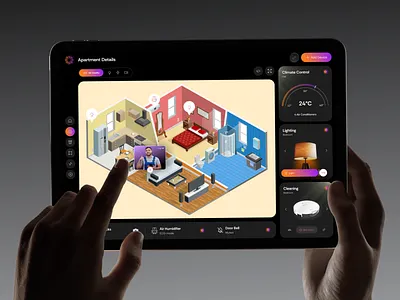 Smart Home Dashboard UI UX Design climate control interface dark theme dashboard home automation app iot app ui iot dashboard design modern dashboard ui smart apartment control smart device control ui smart home dashboard smart home ui smart living interface