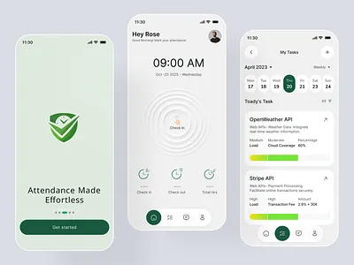 Attendance & Task Management Mobile App UI app design attendance app business app employee management list task mobile mobile app mobile app ui mobile saas task management time tracking ui design ux design