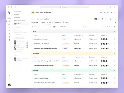 Planso – Task List View UI/UX | Project Management SaaS clean figma ui design list view management minimal project project management project management software saas dashboard task management trending ui design uiux web app ui