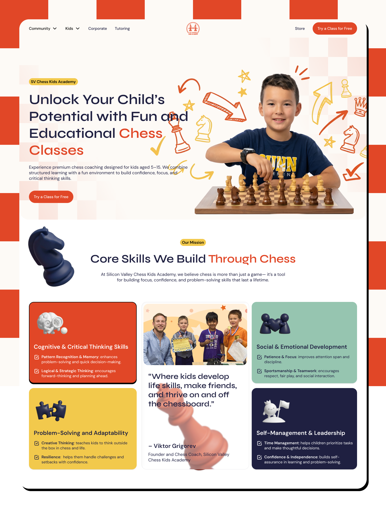 Chess Academy - Kids E-Learning Website Concept 3dicons chess cleanui edtech figma kidseducation landingpage ui webdesign