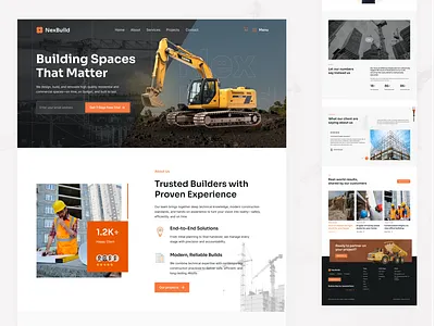Modern Construction Website architecture building website business website clean design construction construction company corporate website dark ui engineering homepage design industrial landing page minimal modern design responsive design ui design uiux ux design web ui website design