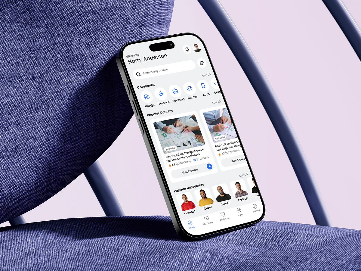 EdTech Online Learning Mobile App – Home Screen Design