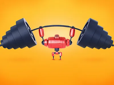 Weightlifting сhampion 3d art bot cartoon champion character concept future illustration render retro robot sport vintage weightlifting
