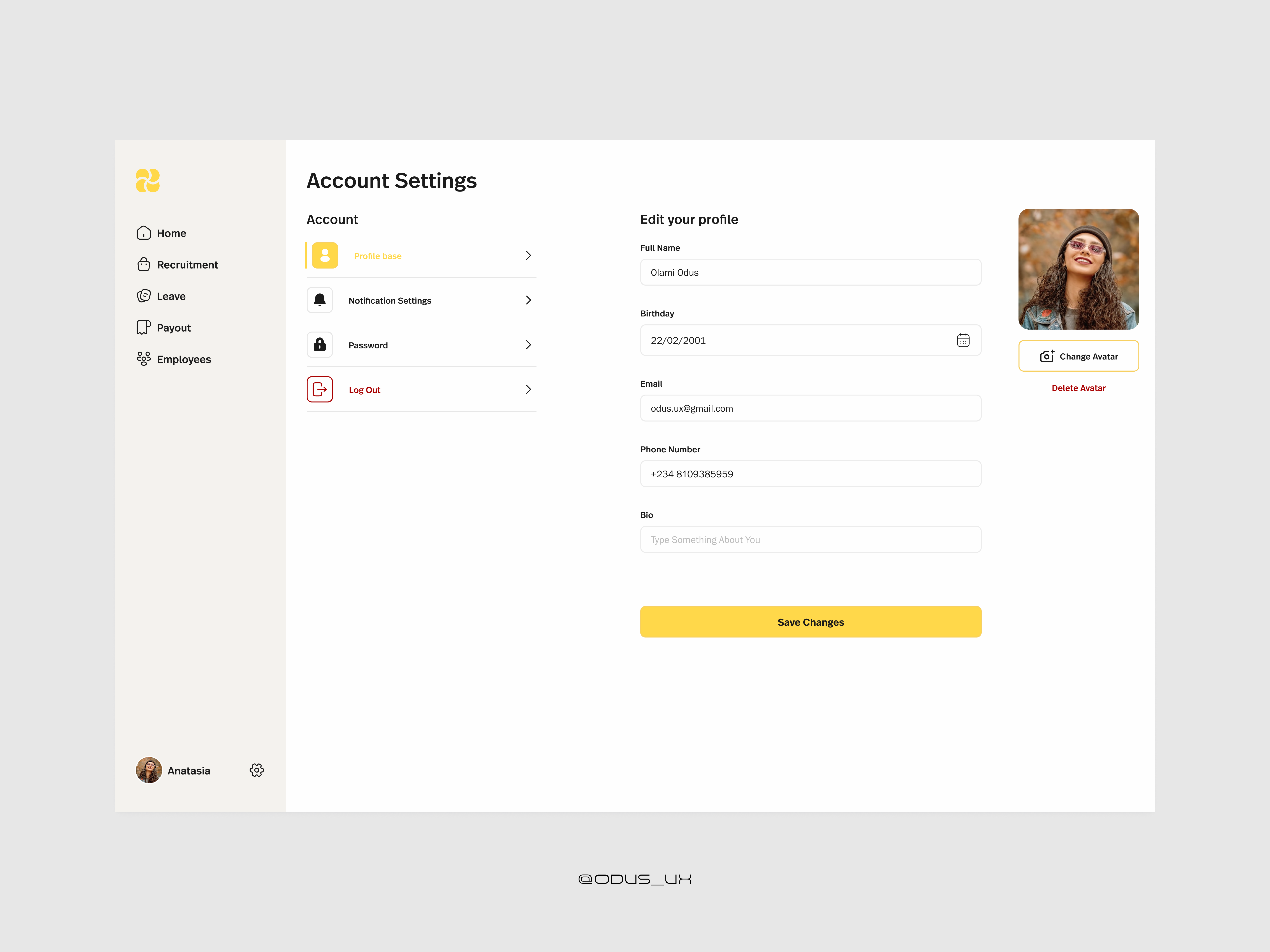 Account Settings Page - Web challenge design learning settings trends ui ux web design