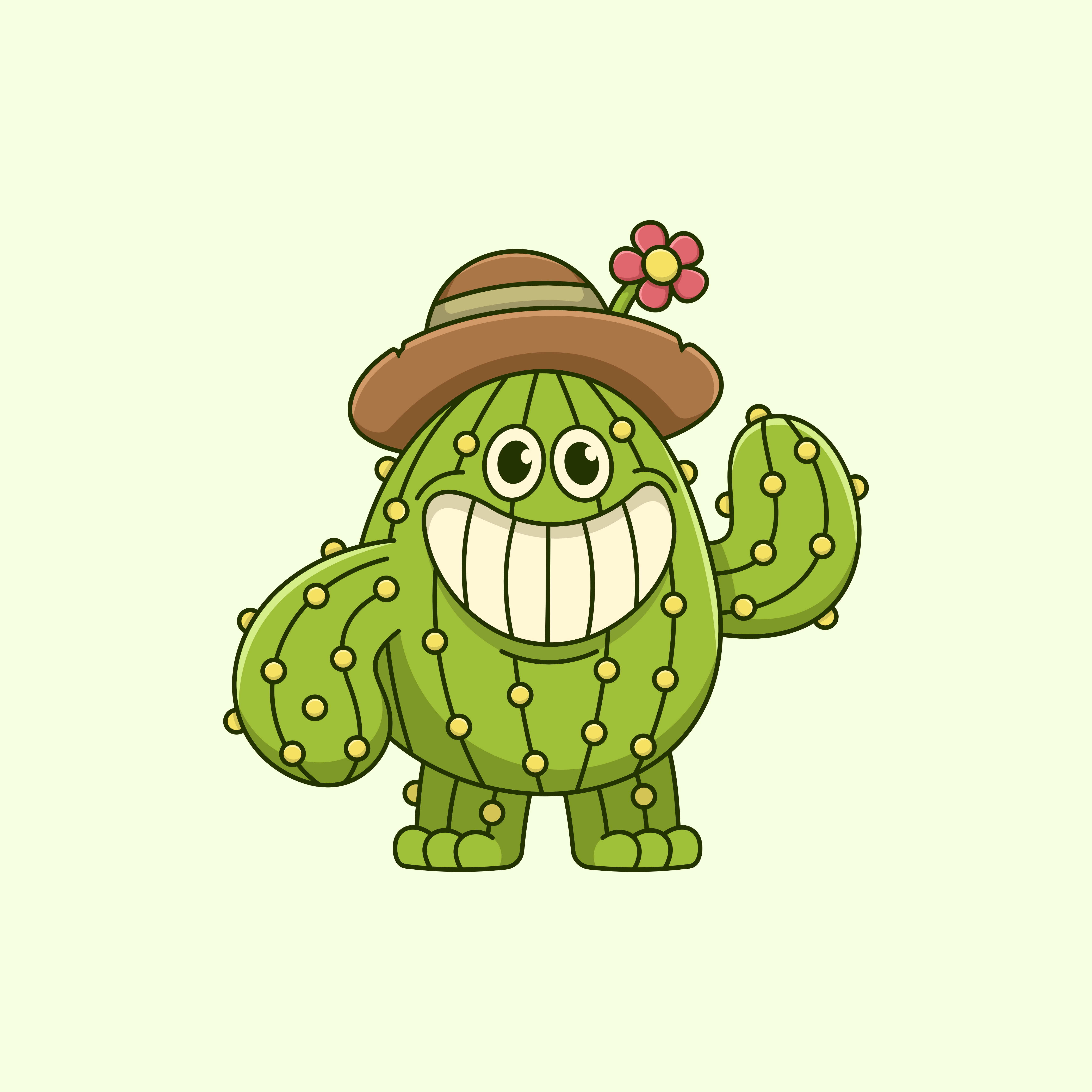 Cute Cactus Wearing Cap Catoon Illustration cactus cartoon character cheerful friendly fun funny graphic design green happy hat illustration mascot nature smile smiling vector waving western