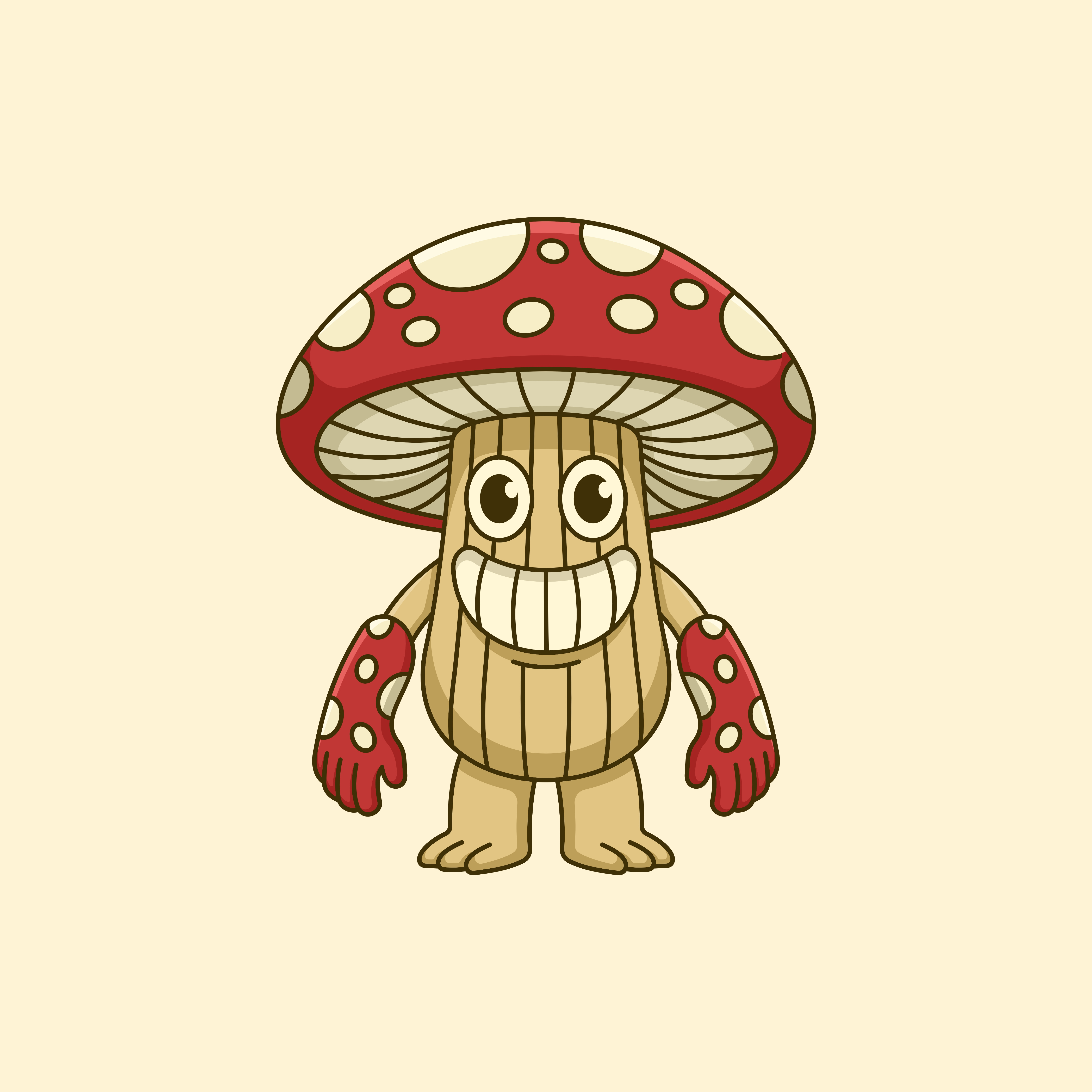 Cute Mushroom Catoon Illustration cartoon celebration character cheer cute friendly fun greeting hand illustration isolated mascot mushroom nature plant red signs smiling toadstool vector
