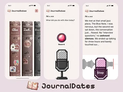 JournalDates: Exploring a "Pixreal" Aesthetic app branding contra design figma graphic design hackathon illustration logo mobile pixel art product design retro ui ui design ux web app web design wisprflow