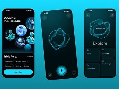 AI Voice & Chat Assistant Mobile App UI ai assistant app ai mobile app app ui design chat app ui futuristic app mobile app ui product design ui design ux design voice assistant app