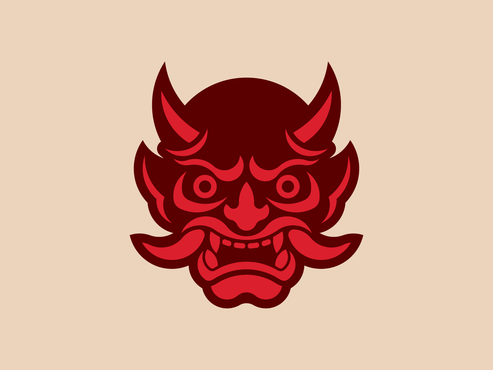 Oni Mask branding circle construction demon design graphic design horns identity illustration japanese logo mask minimal monster noh theatre ogre oni red skin simple teeth 👹
