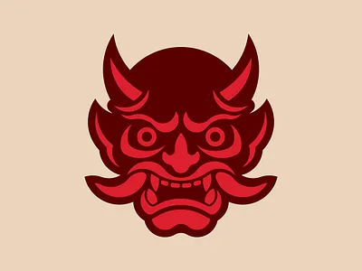 Oni Mask branding circle construction demon design graphic design horns identity illustration japanese logo mask minimal monster noh theatre ogre oni red skin simple teeth 👹
