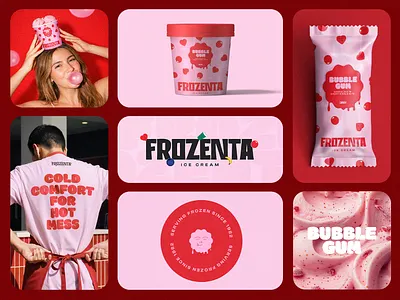 Frozenta - Bubble Gum • Ice Cream Branding advertising art direction brand designer brand strategy branding design graphic design ice cream branding ice cream packaging illustration logo logo design marketing packaging design