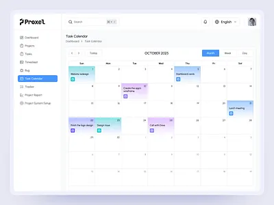 Task Management Dashboard - Calendar Page app calendar design product project management service startup ui ux web