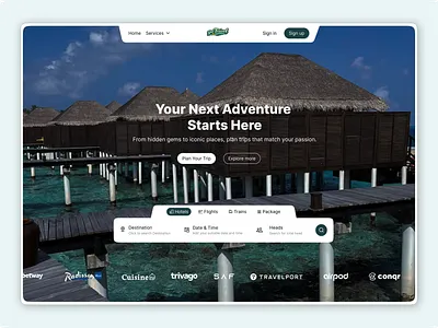 Travel Agency Hero Section adventure website design booking website design clean ui design figma web design holiday booking ui minimal landing page modern web design responsive web design tourism landing page travel agency ui travel hero section travel website design trip planner ui vacation website ui website concept