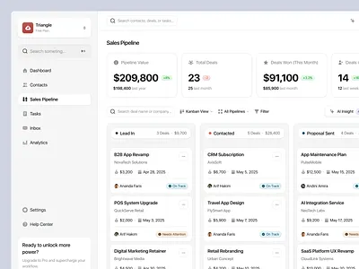 CRM Dashboard - Sales Pipeline Page board crm crm dashboard crm sales crm sales dashboard customer relationship management dashboard design kanban management dashboard minimal modern pipeline sales ui design ux design website