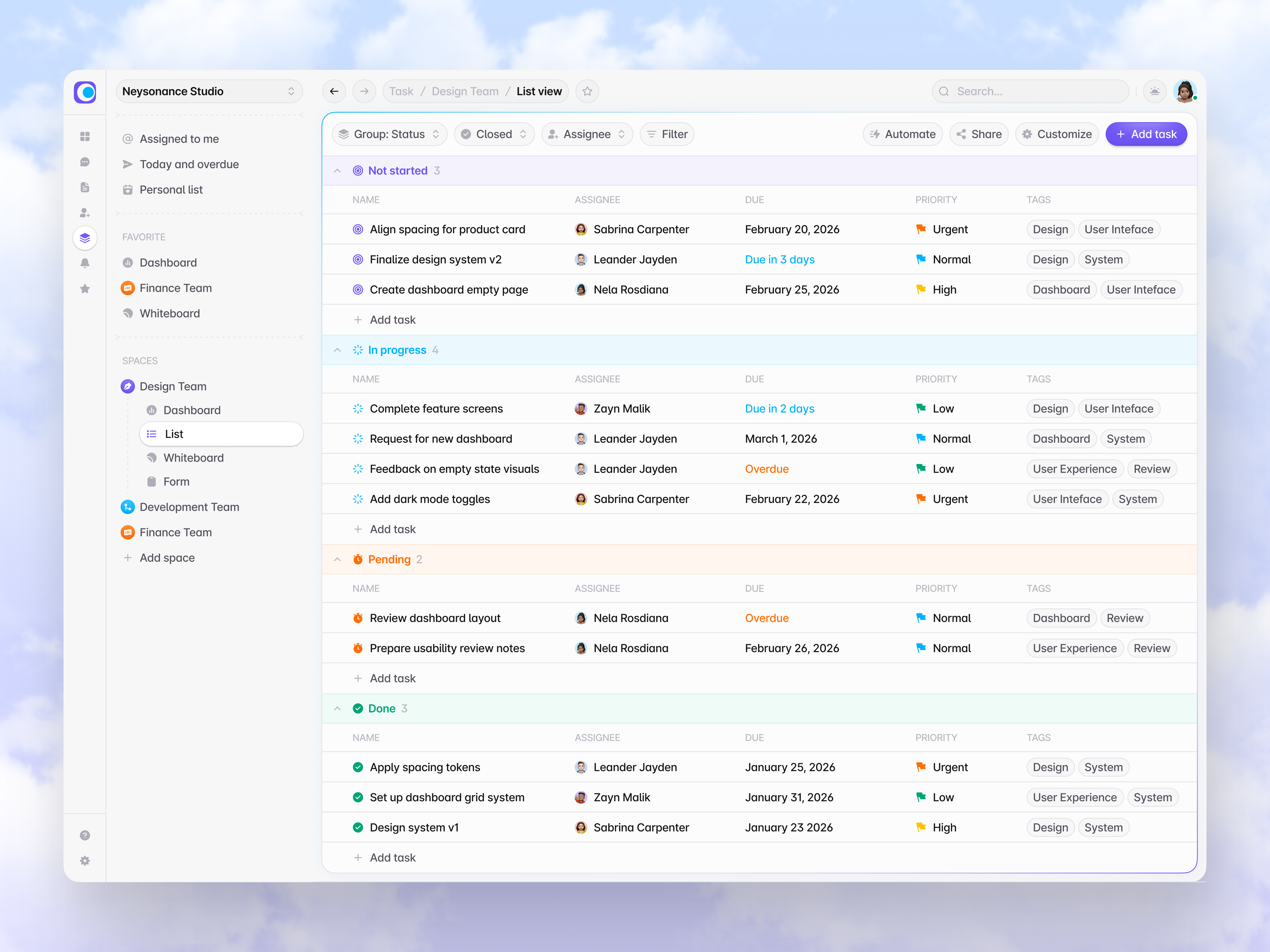 Neuron - Task List app card clean dashboard design list list ui management productivity dashboard project table table todo tak management task app ui ui design uiux ux ux design web design