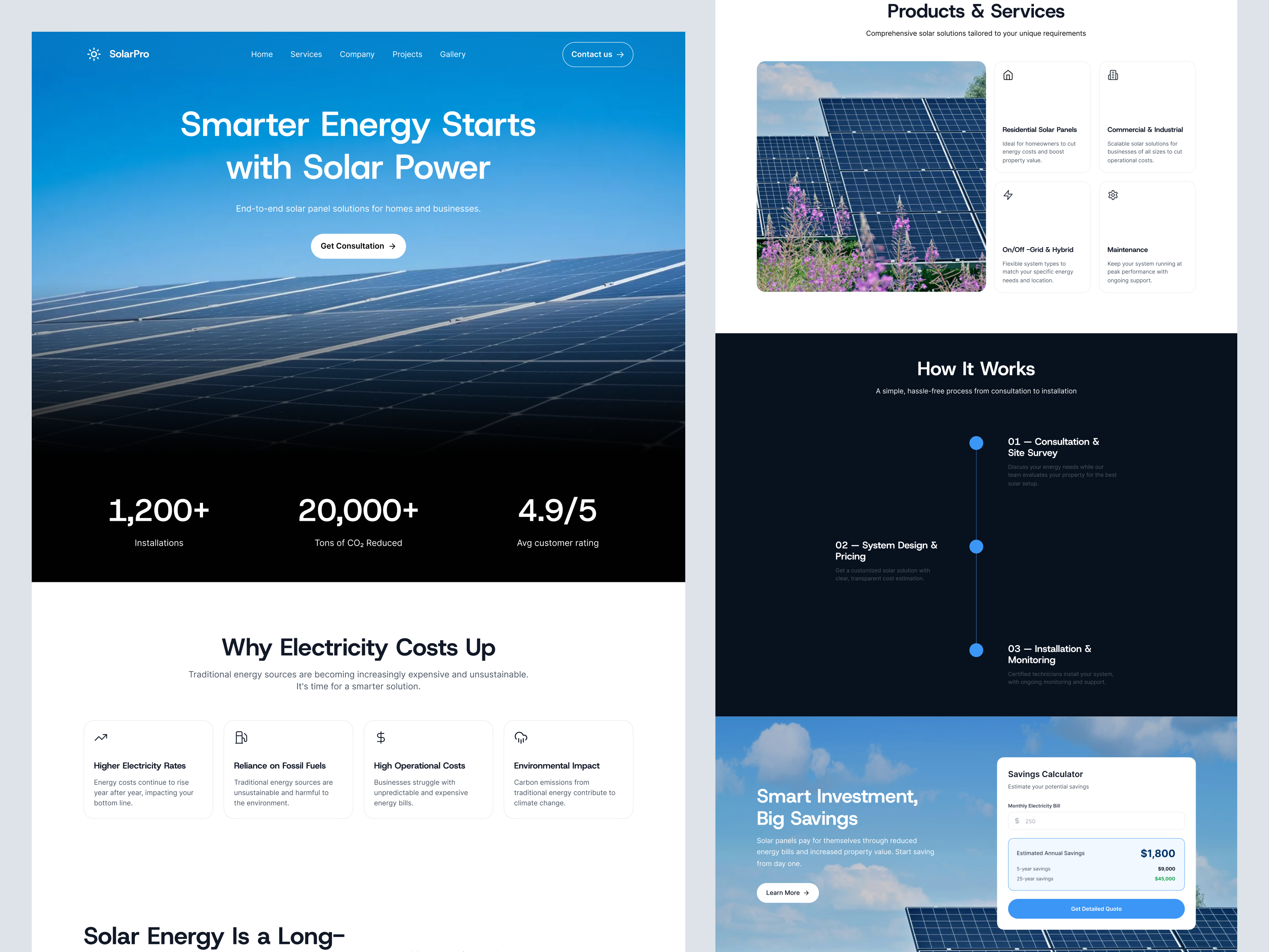 SolarPro - Solar Panel Company Landing Page ☀️ clean company design eco friendly faiza green energy landing page popular solar solar panel ui web design website