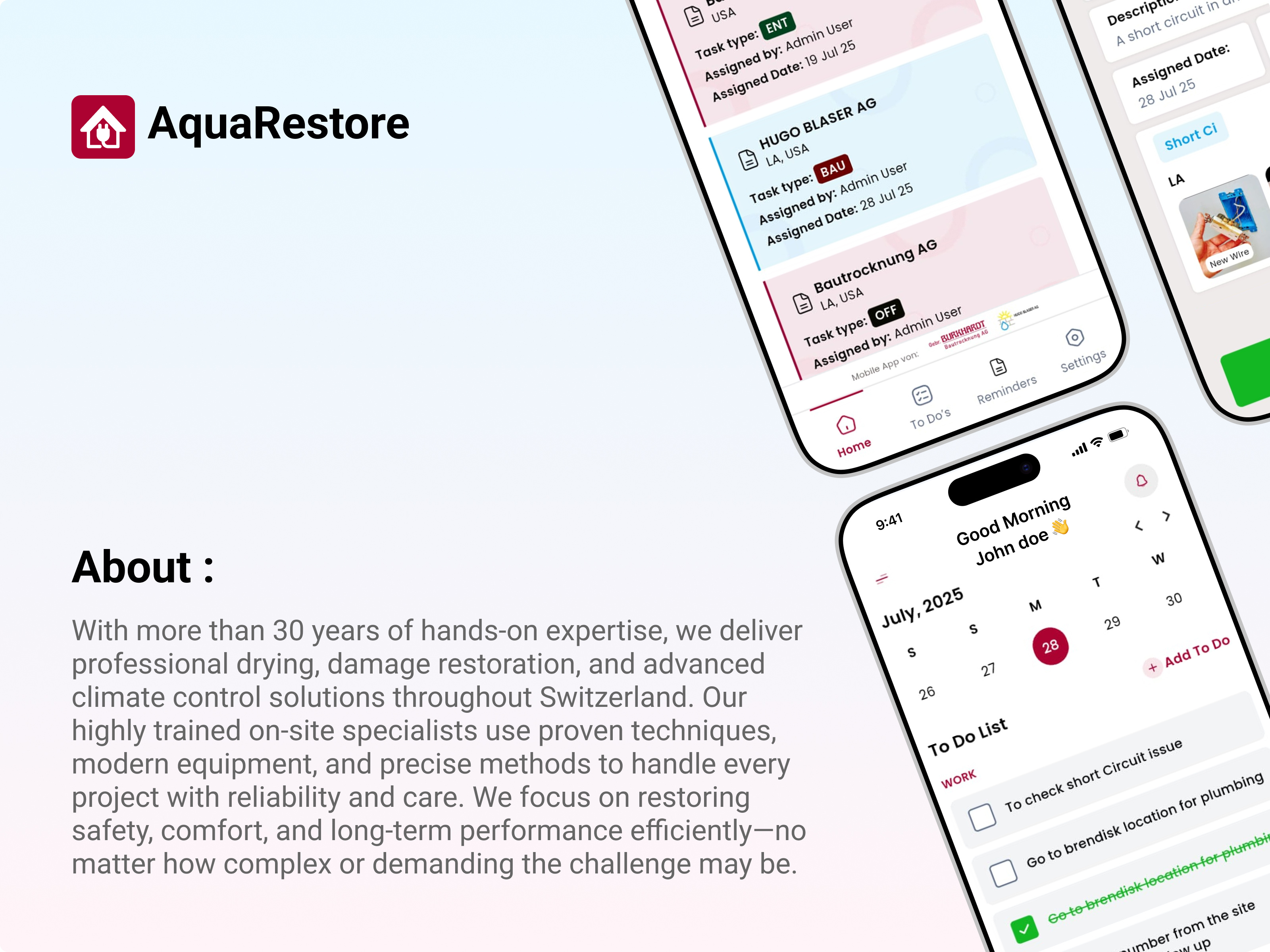 Aquarestore Mobile App android app design app ui app ux business app clean design dashboard ui enterprise app ios app design management system minimal ui mobile app design modern ui productivity app saas app service app task management app ui design user experience ux design workflow app