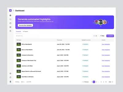 Clipmatic – AI Sports Highlights Dashboard ai automation ai dashboard ai platform ai sport app design dashboard design esport interface livestream match highlights mobile app product design sports sports app sports dashboard sports highlights sports management sports ux web design website