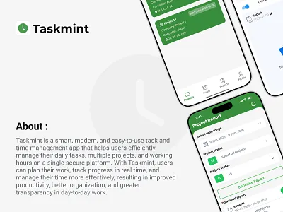 Taskmint Mobile App android app design app ui app ux business app clean design dashboard ui enterprise app ios app design minimal ui mobile app design modern ui productivity app project management app saas app task management app time tracking app ui design user experience ux design workflow app