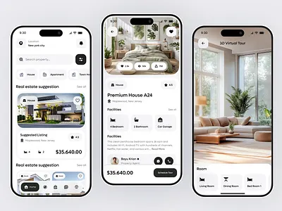 Luxury Real Estate Booking App UI – Modern Property Rental Exper 3d virtual tour ui airbnb apartment apartments app design app redesign building design home home rent ios app luxury real estate ui mobile mobile app product design property real estate app realestate rent ui