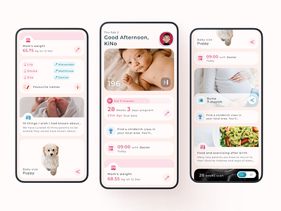 Pregnancy + App redesign - Atom Kit cards components concept design design system figma healthy library mobile design pregnancy ui