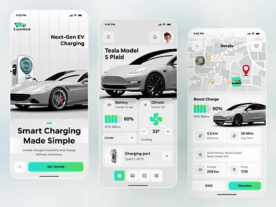 Electric Vehicle Charging App — Automotive Smart Car Mobile UI app design automotive carapp dashboardui electricvehicle ev ev charger finder app evcharging ios map ui mobile mobile app mobility navigation app product design saas smart car start up ui ui design