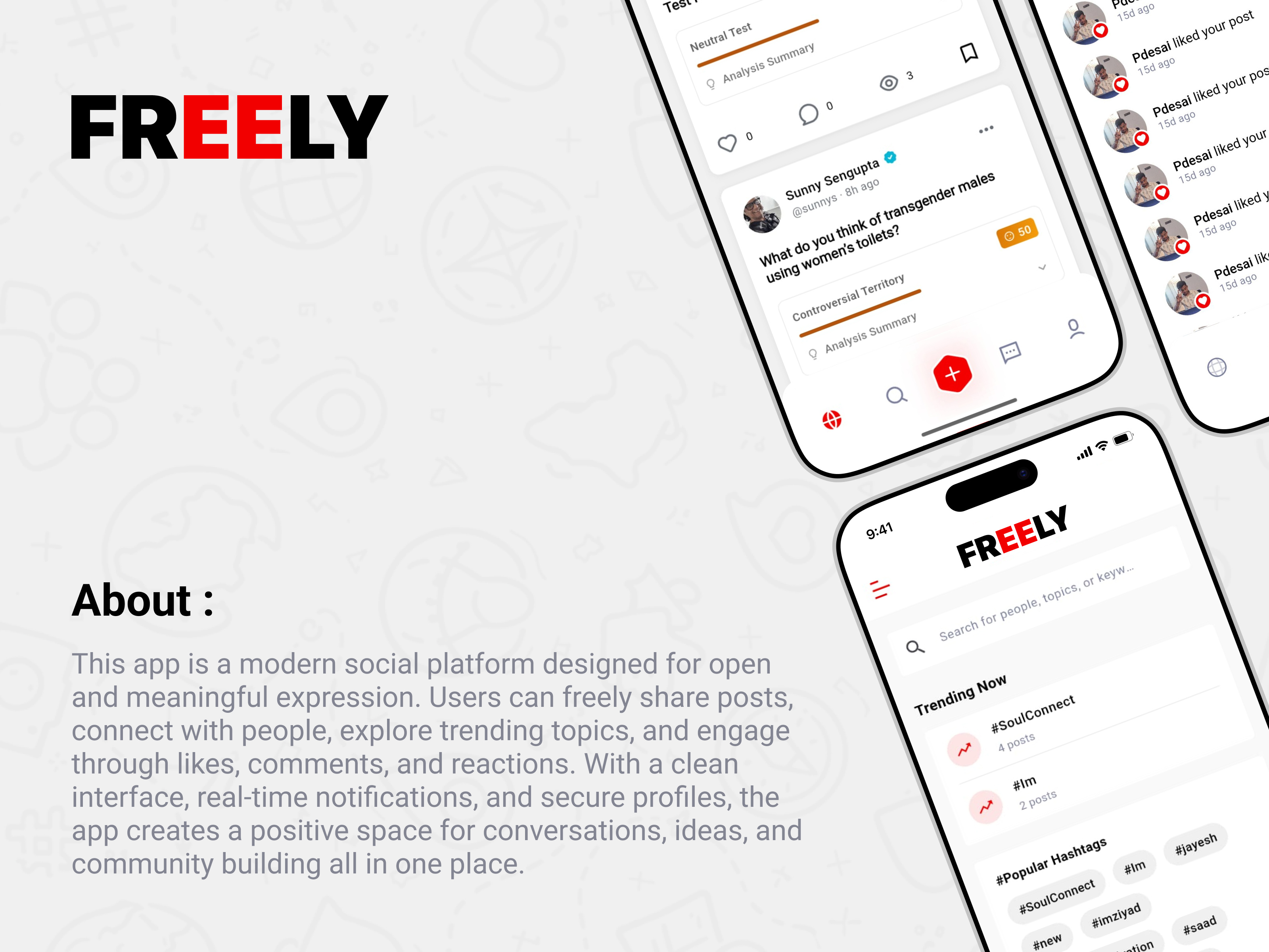 Freely Mobile App android app design app ui app ux clean design community app creative app dashboard ui feed design ios app design minimal ui mobile app design notification ui profile ui social app social media app startup app ui design user experience ux design