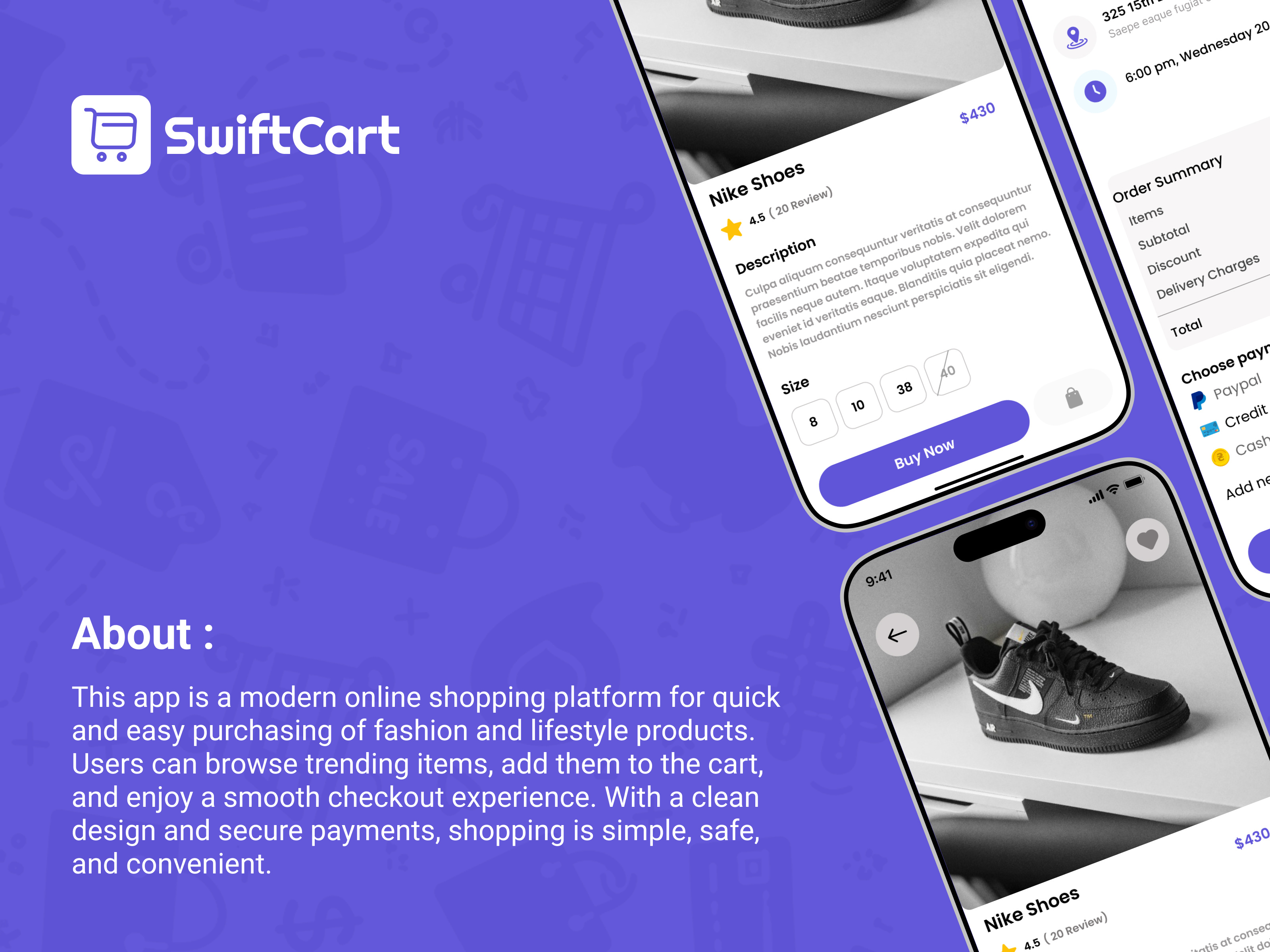 SwiftCart Mobile App android app design app ui app ux cart ui checkout ui clean design ecommerce app fashion app ios app design marketplace app minimal ui mobile app design modern ui product listing shopping app startup app ui design user experience ux design