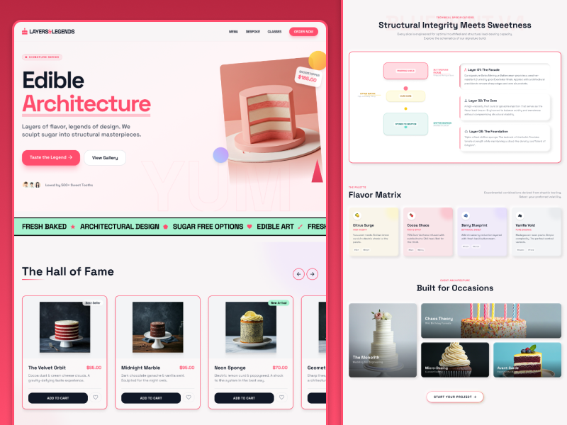 Layers & Legends — A Cake Boutique Website Concept cake shop cake website case shop website ecommerce figma landing page online cake shop sweet shop ui ui design uiux ux case study ux design web design