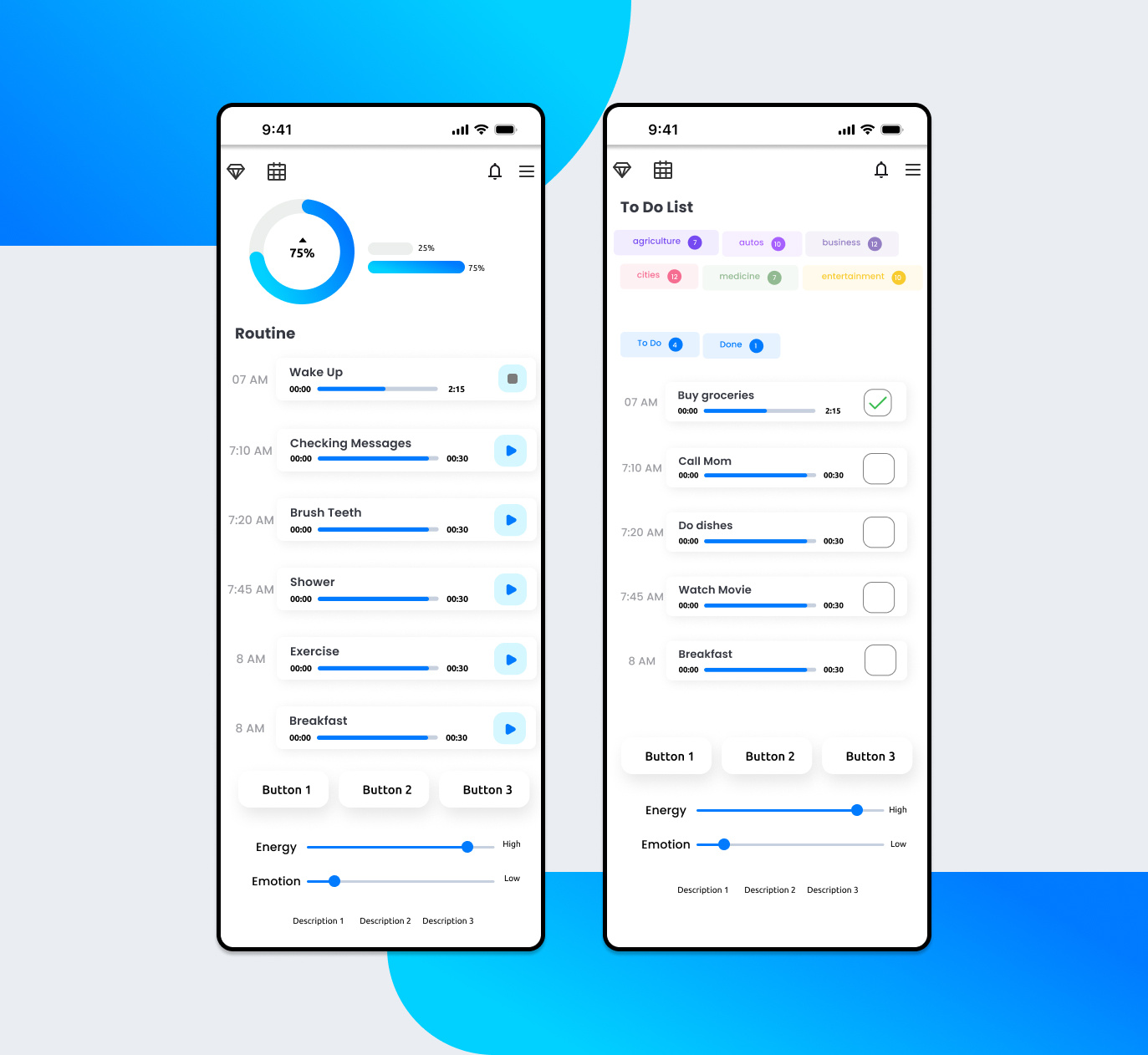Interactive Daily Routine Tracker App – Time Management UI/UX android dailyplanner figma gradient habittracker interaction ios minimal mobileapp neumorphism productivity routinetracker timetracking todolist uiux