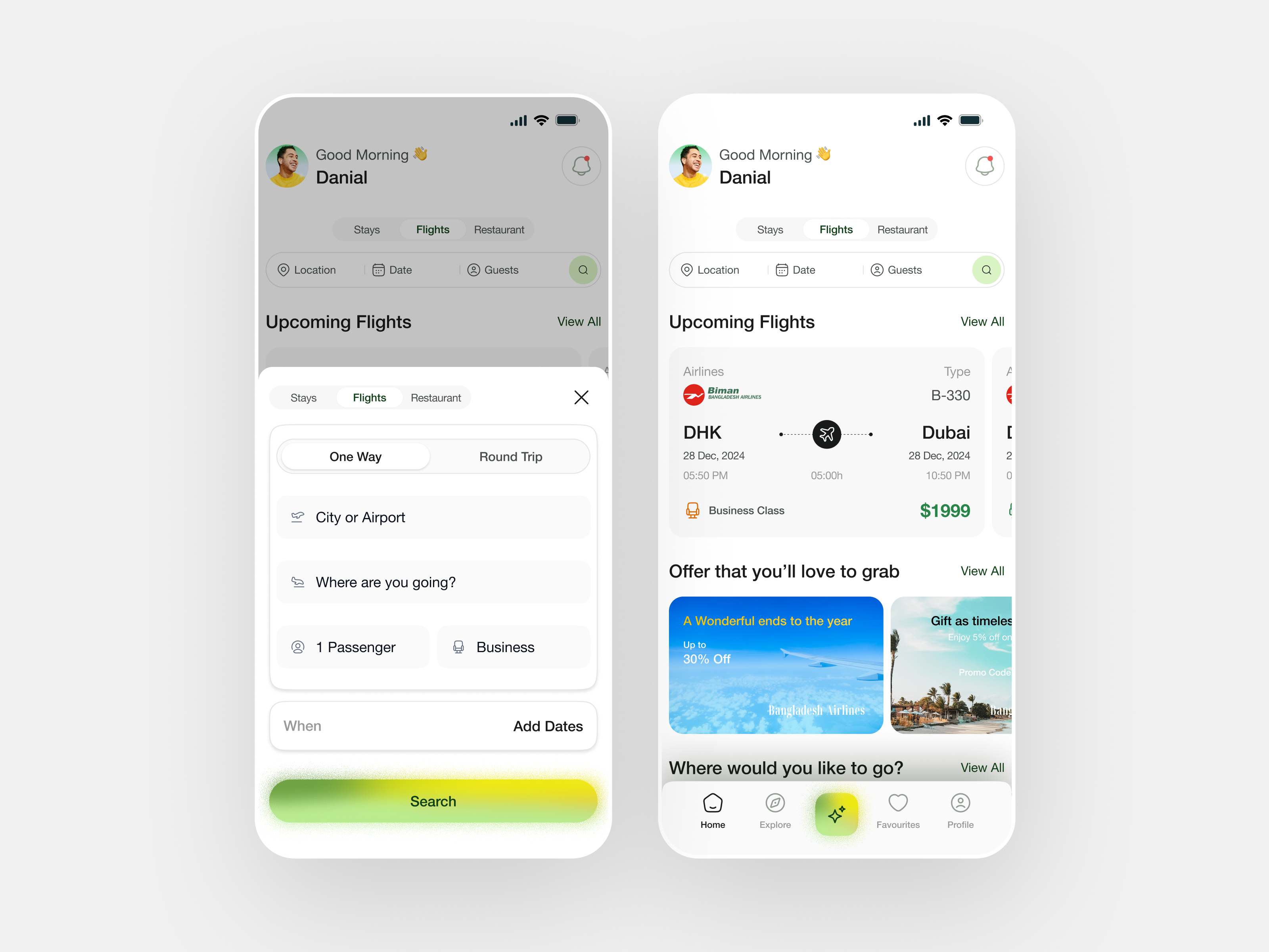 Example of Travel App - Flight booking flow design