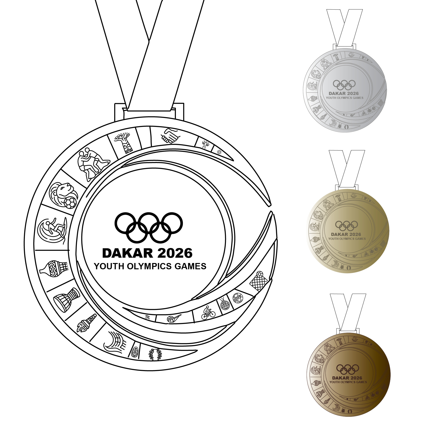 Dakar 2026 Youth Olympic Medal Competition Entry badge dakar2026 illustration lineart medals olympics sportsdesign youtholympics