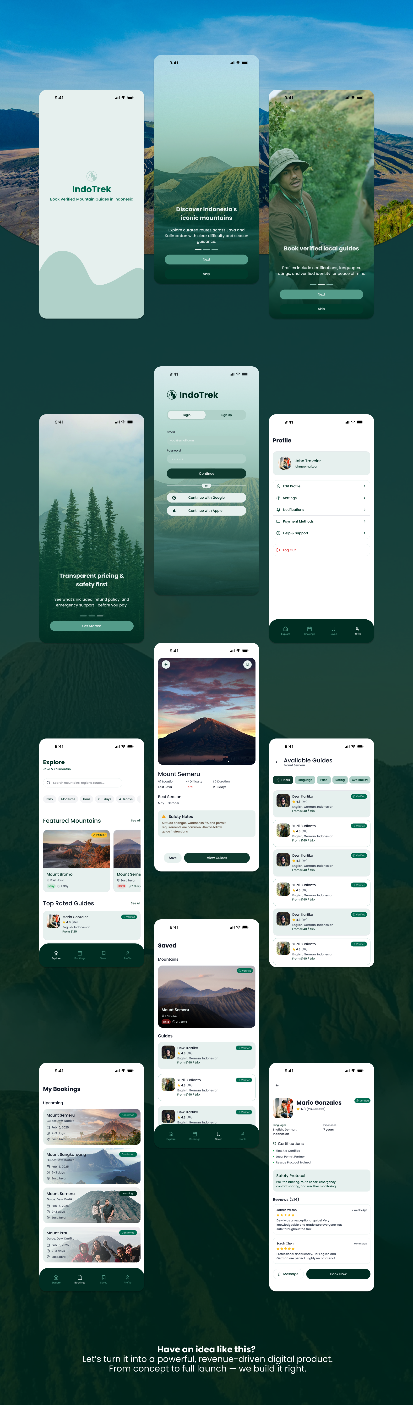 SummitGuide - Mountain Guide Booking Mobile App UI adventure app booking app case study figma design interface design mobile app design product design travel app uiux user experience