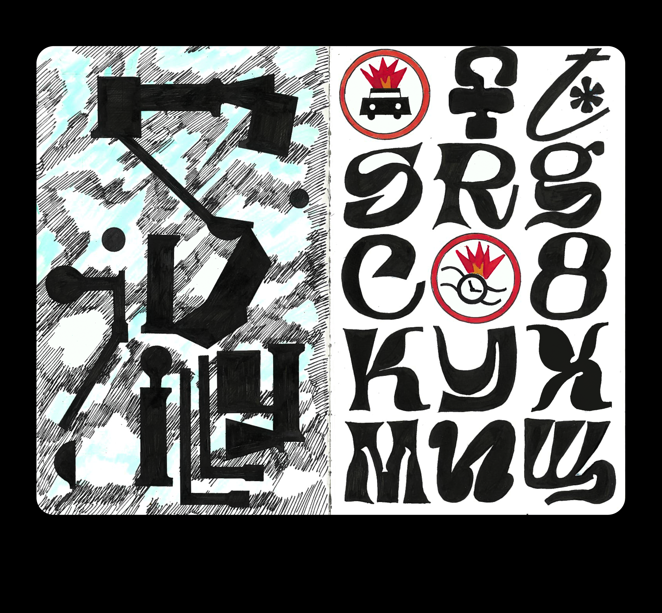 A spread from a sketchbook craft design graphic design illustration sketchbook typography