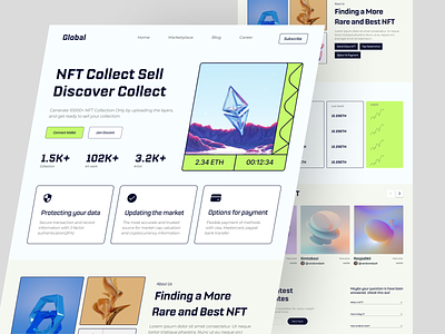 NFT Website Design blockchain branding crypto cryptoart digital nft ethereum landing page marketplace nft nft market place nft marketplace nftart platform token trending ui ui design ux web 3.o website design