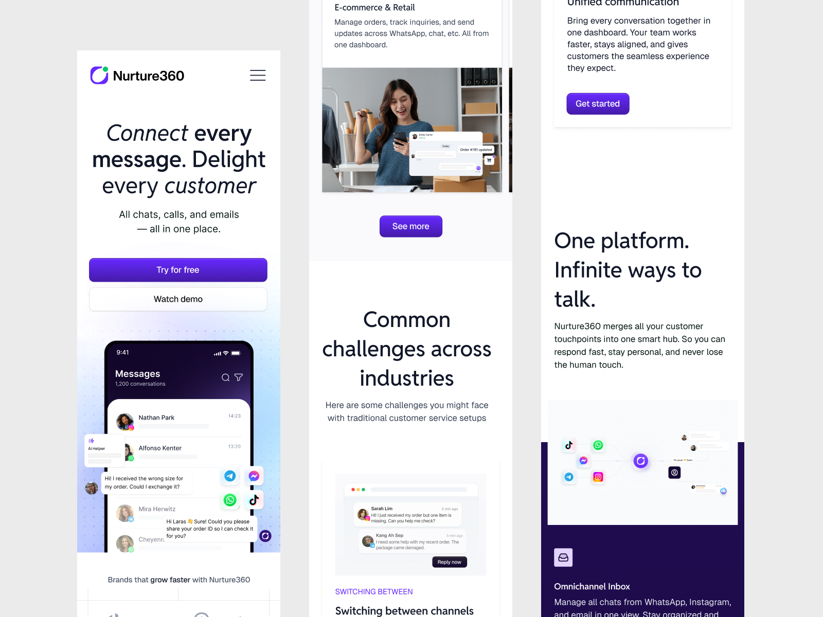 Nurture360 - CRM Omnichannel Mobile Responsive automation b2b clean crm dipa inhouse minimal mobile mobile responsive modern omnichannel product design saas sales marketing startup ui design